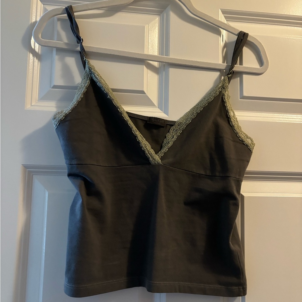 Brandy Melville green v lace tank